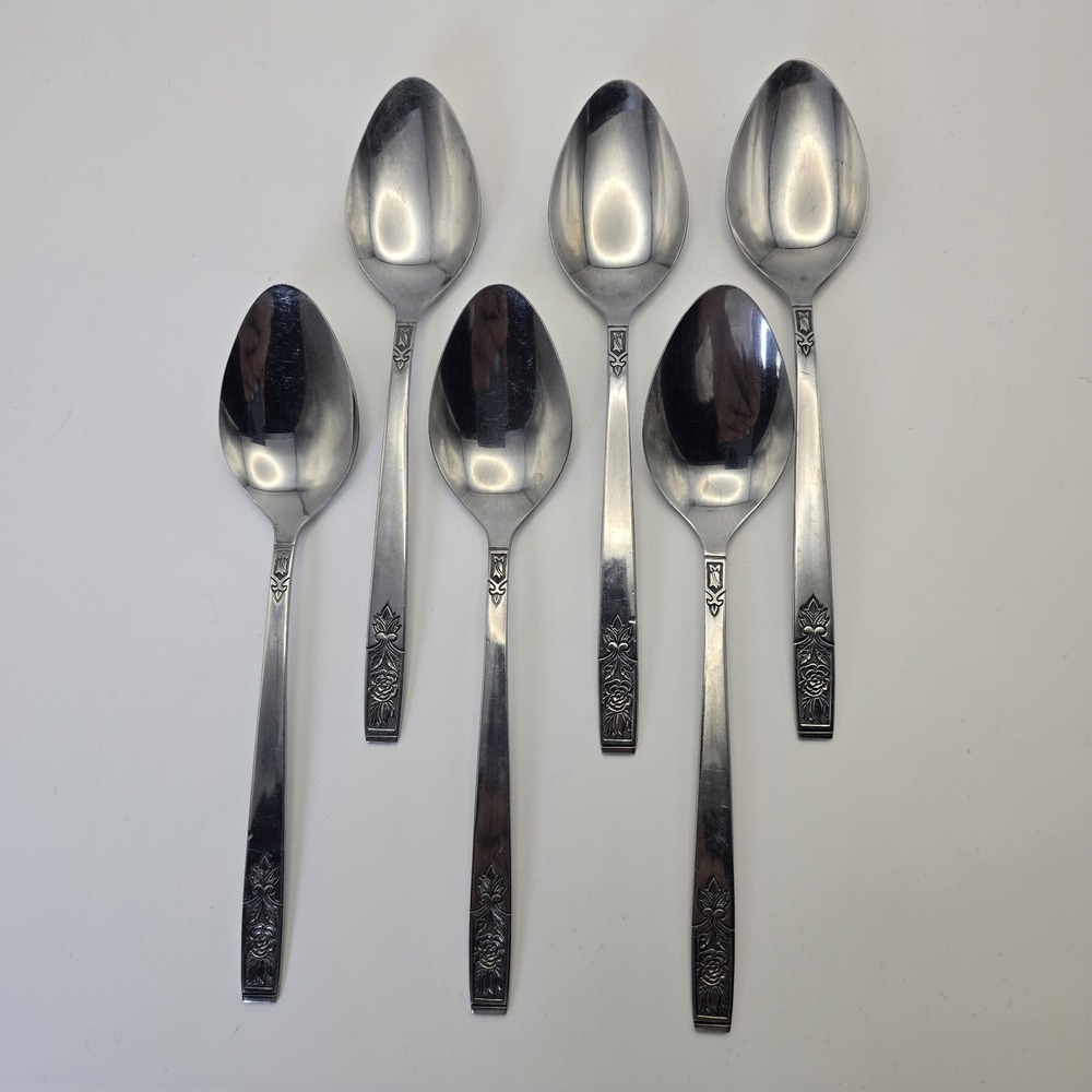 Young Rose Imperial‎ Intl Stainless Oval Soup Spoons Set of 6 Flatware 7.25"